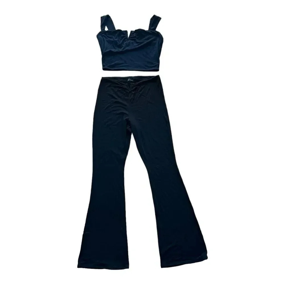 Naked wardrobe Black Flare Pant Soft Cropped Top Tank 2 PC Set Outfit Size 1X - Picture 6 of 15